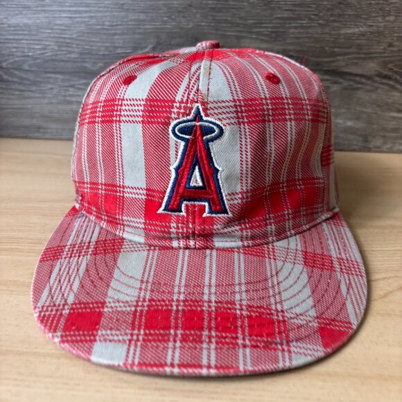 Anaheim Angels Hat Cap Strap Back Red Gray Plaid MLB Baseball Adjustable - Picture 2 of 9